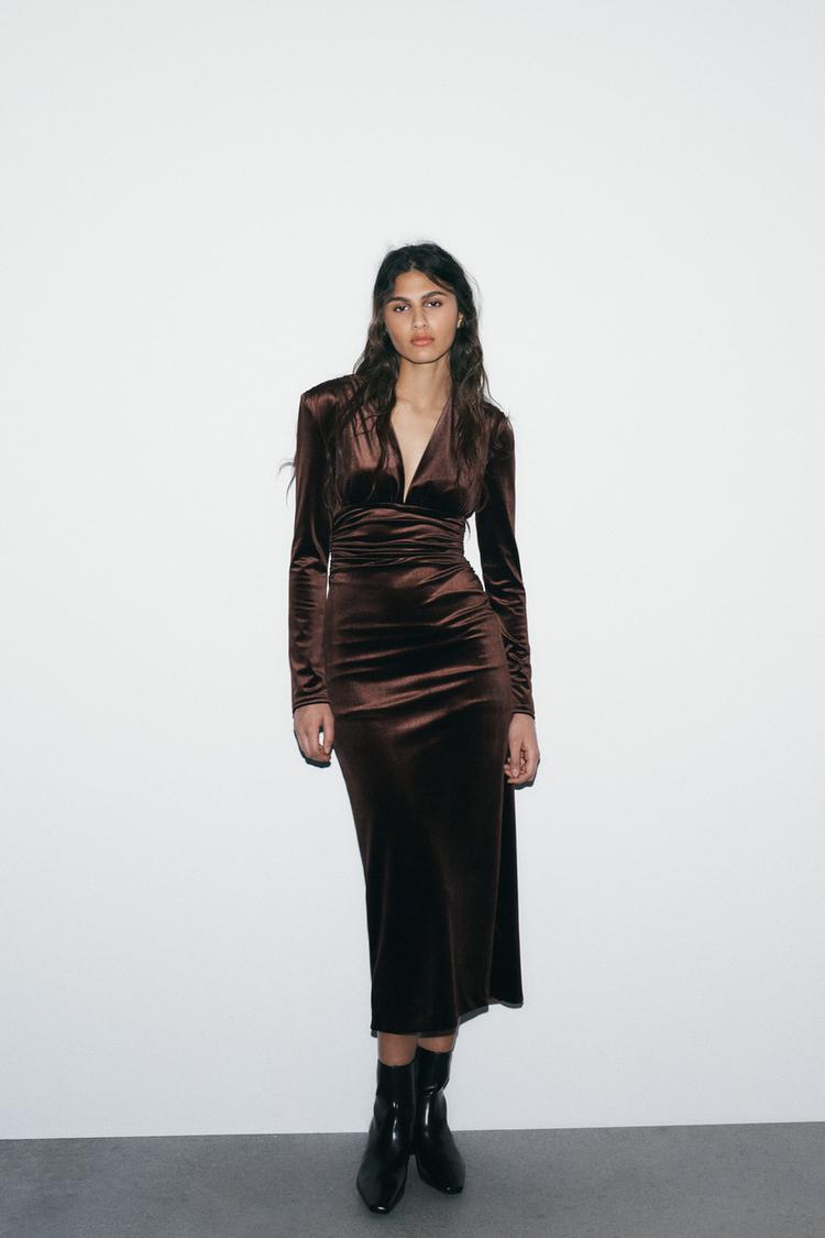 DRAPED VELVET MIDI DRESS - Zara product image