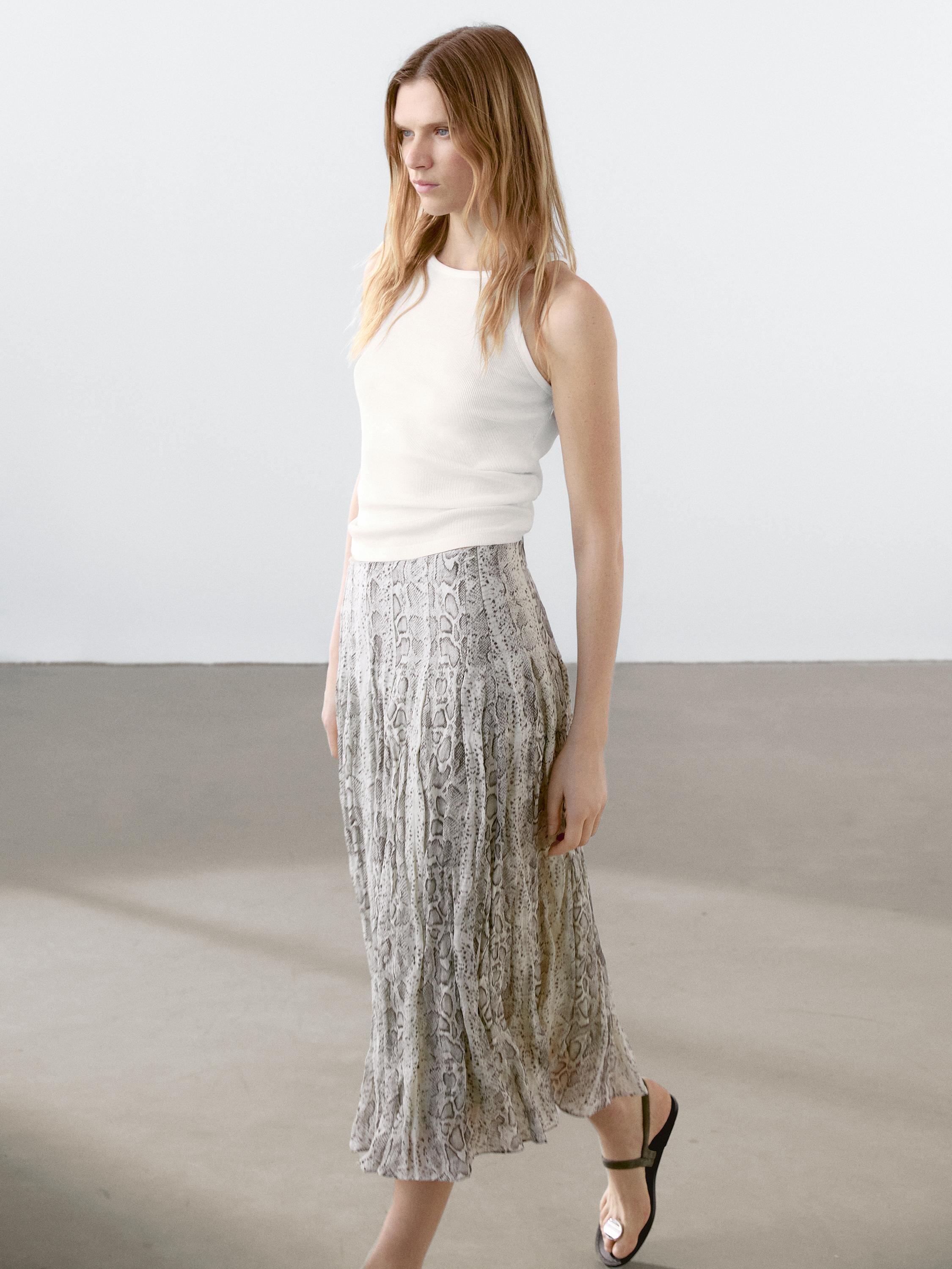 Snakeskin print wool blend midi skirt