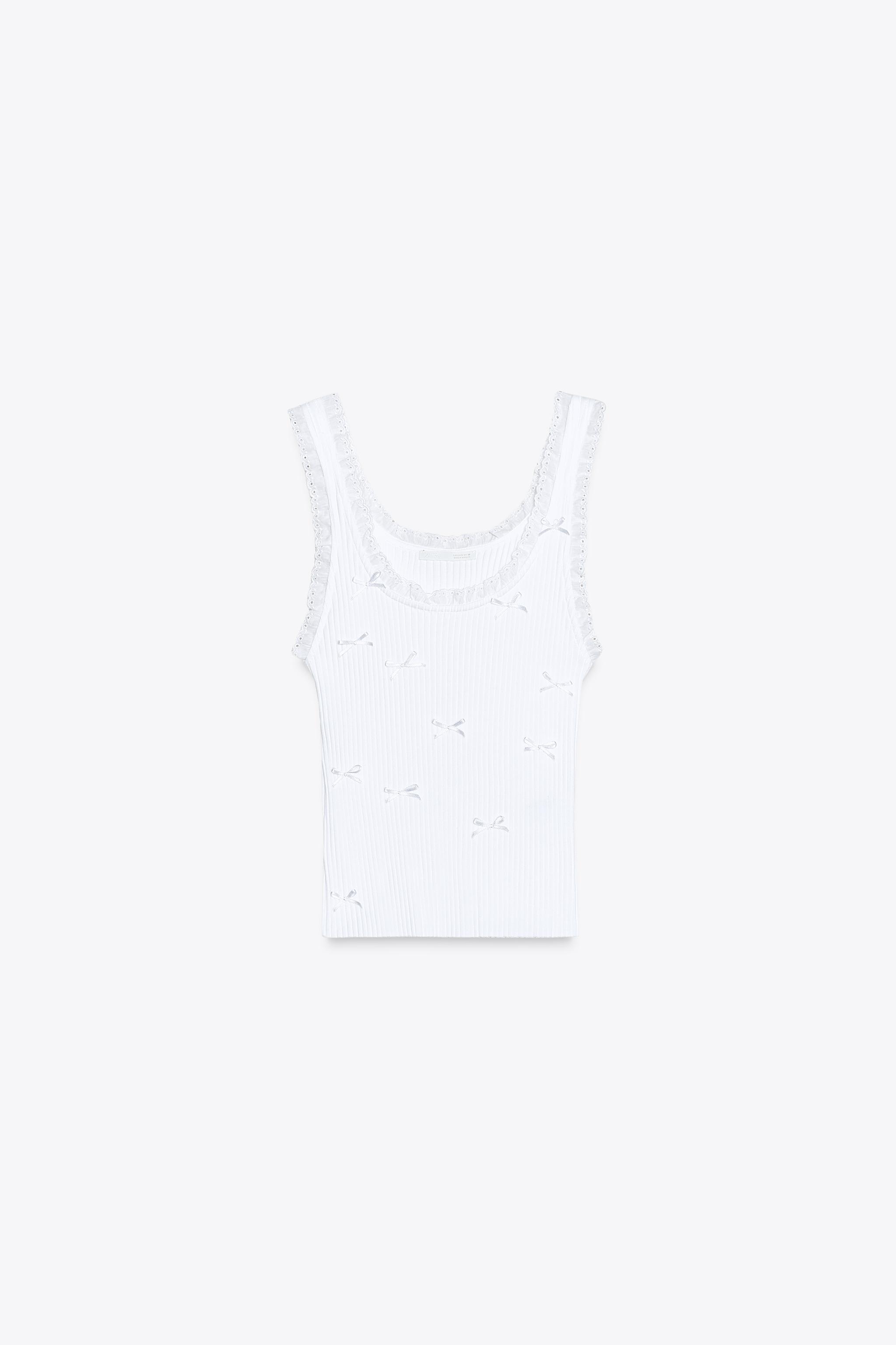 RIBBED BOW LACE TOP