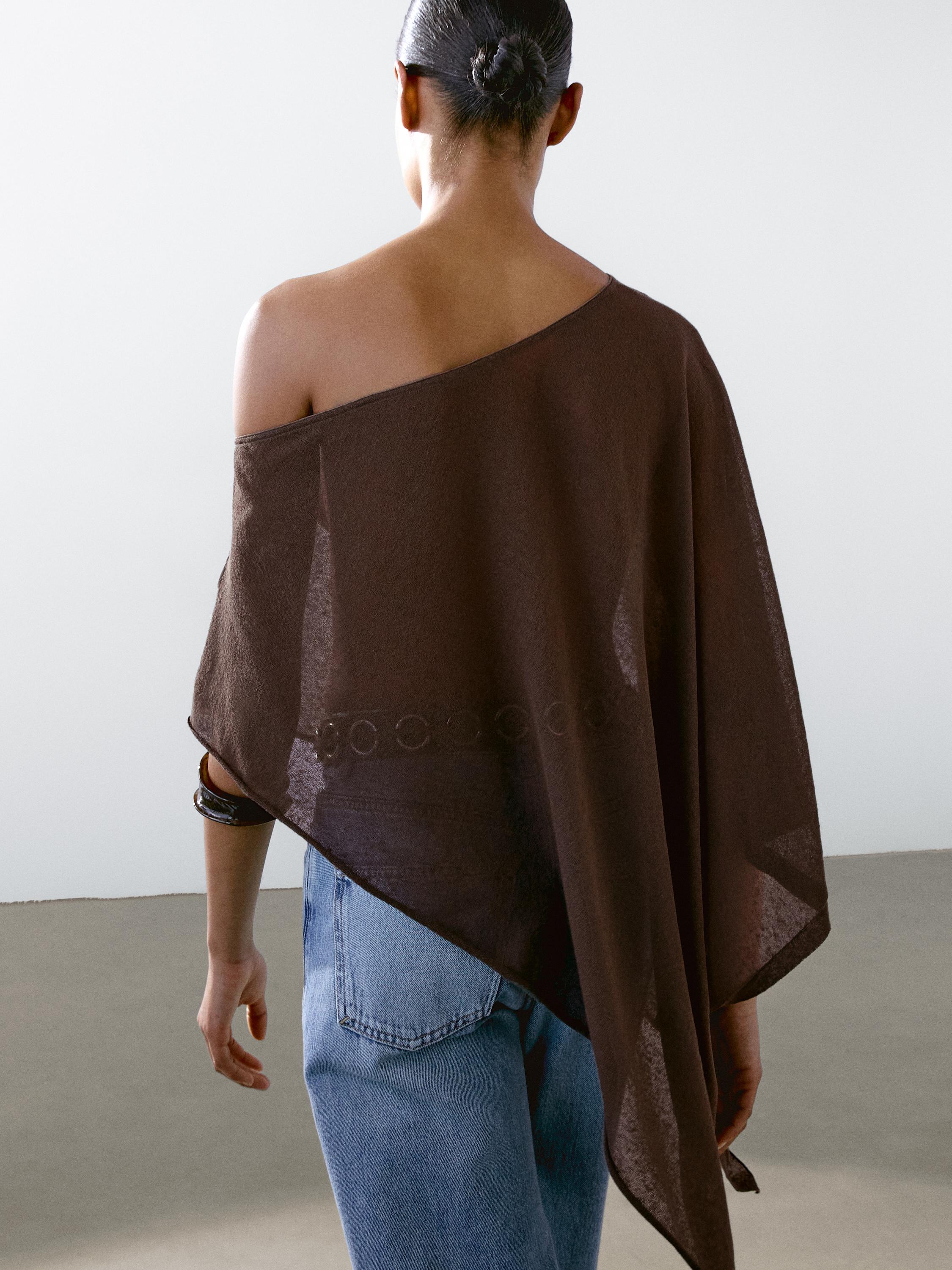 Asymmetric linen blend cape