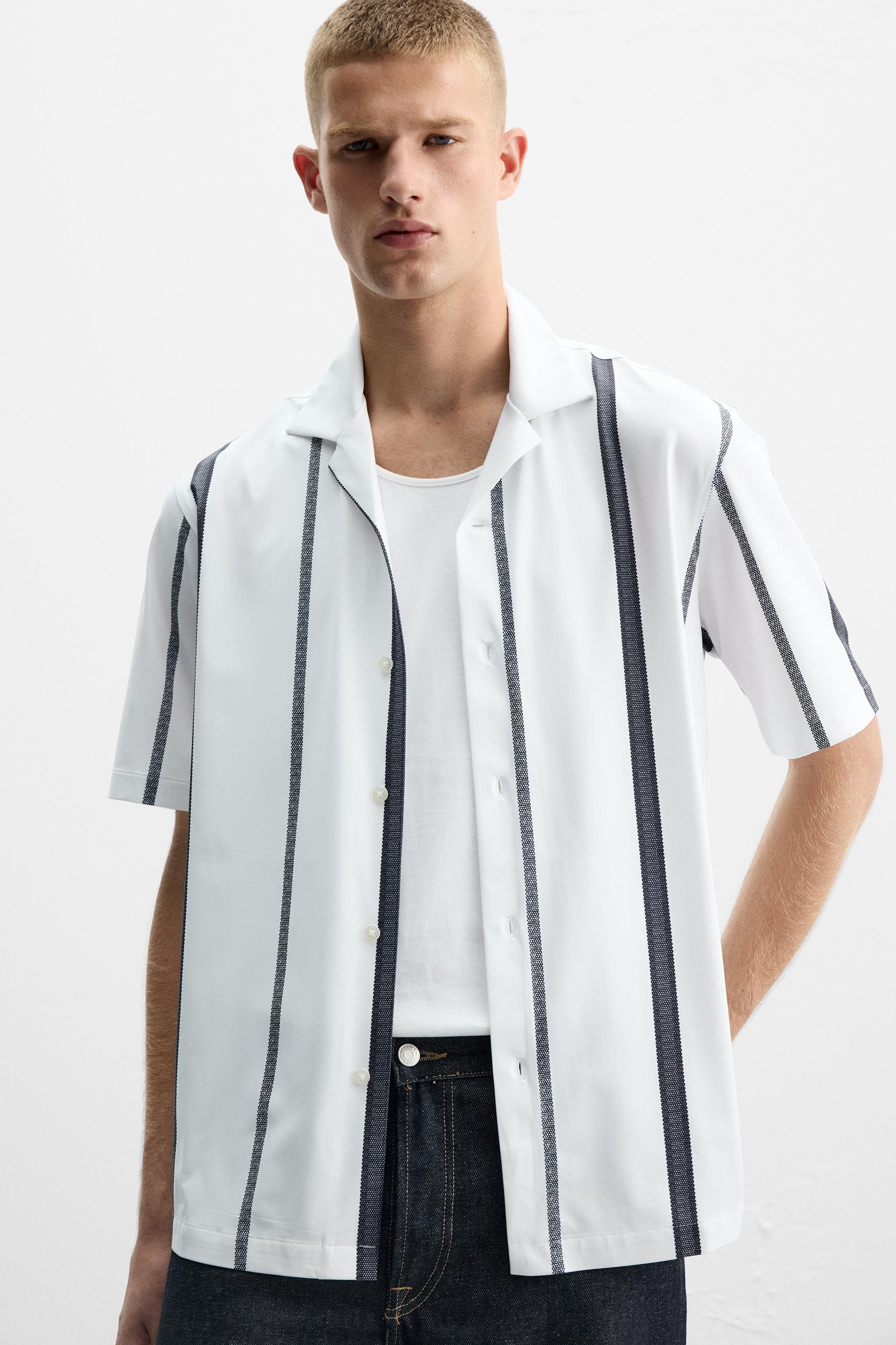 STRIPE PRINT STRETCH SHIRT