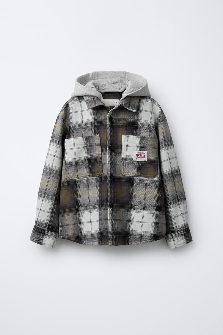 PLAID OVERSHIRT WITH REMOVABLE FLEECE HOODIE - Zara product image