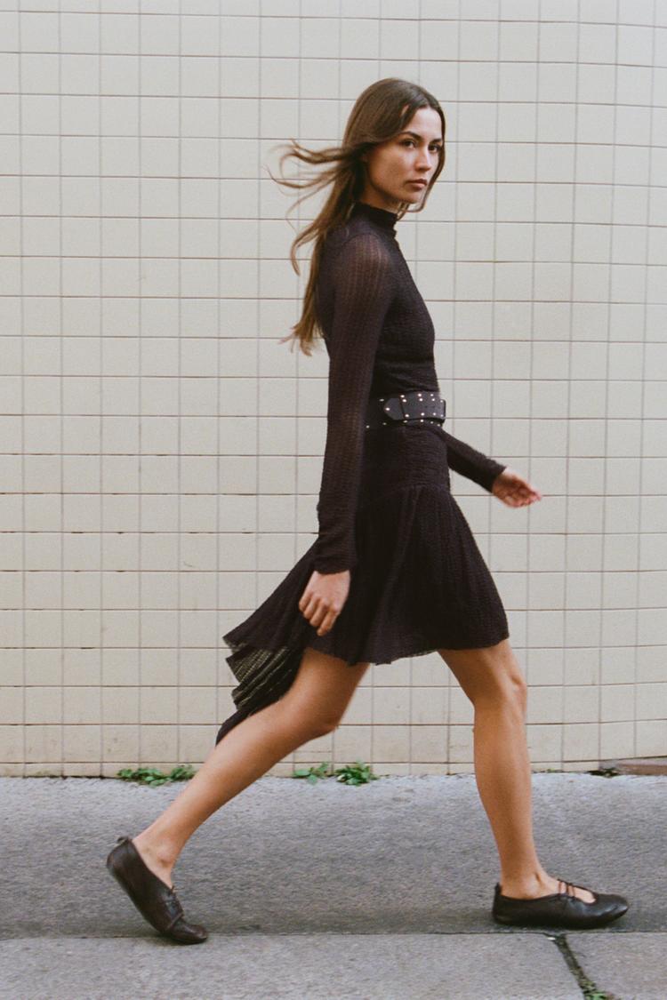 LEATHER LACE-UP BALLET FLATS - Zara product image