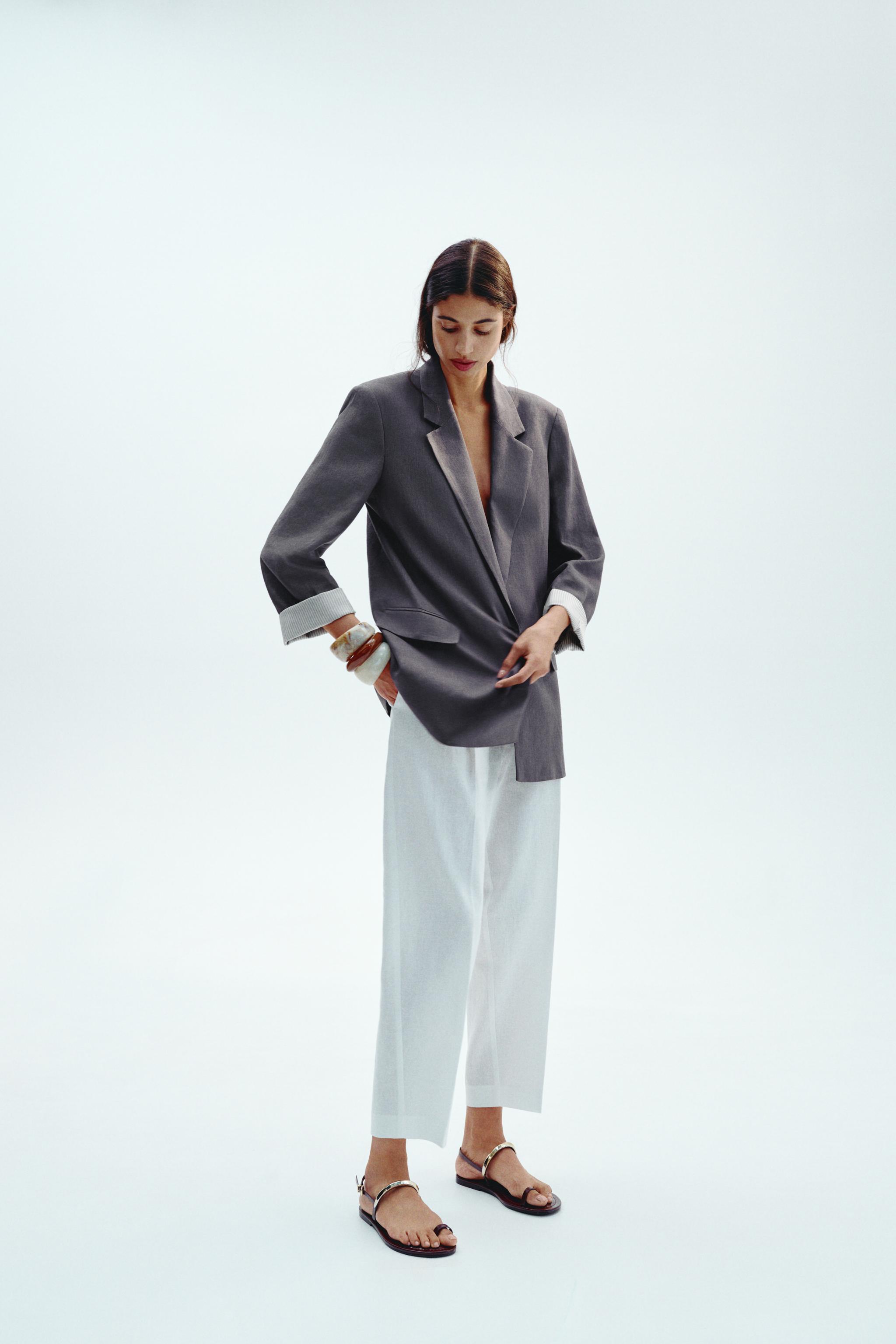 LINEN BLAZER WITH PRINTED CUFFS