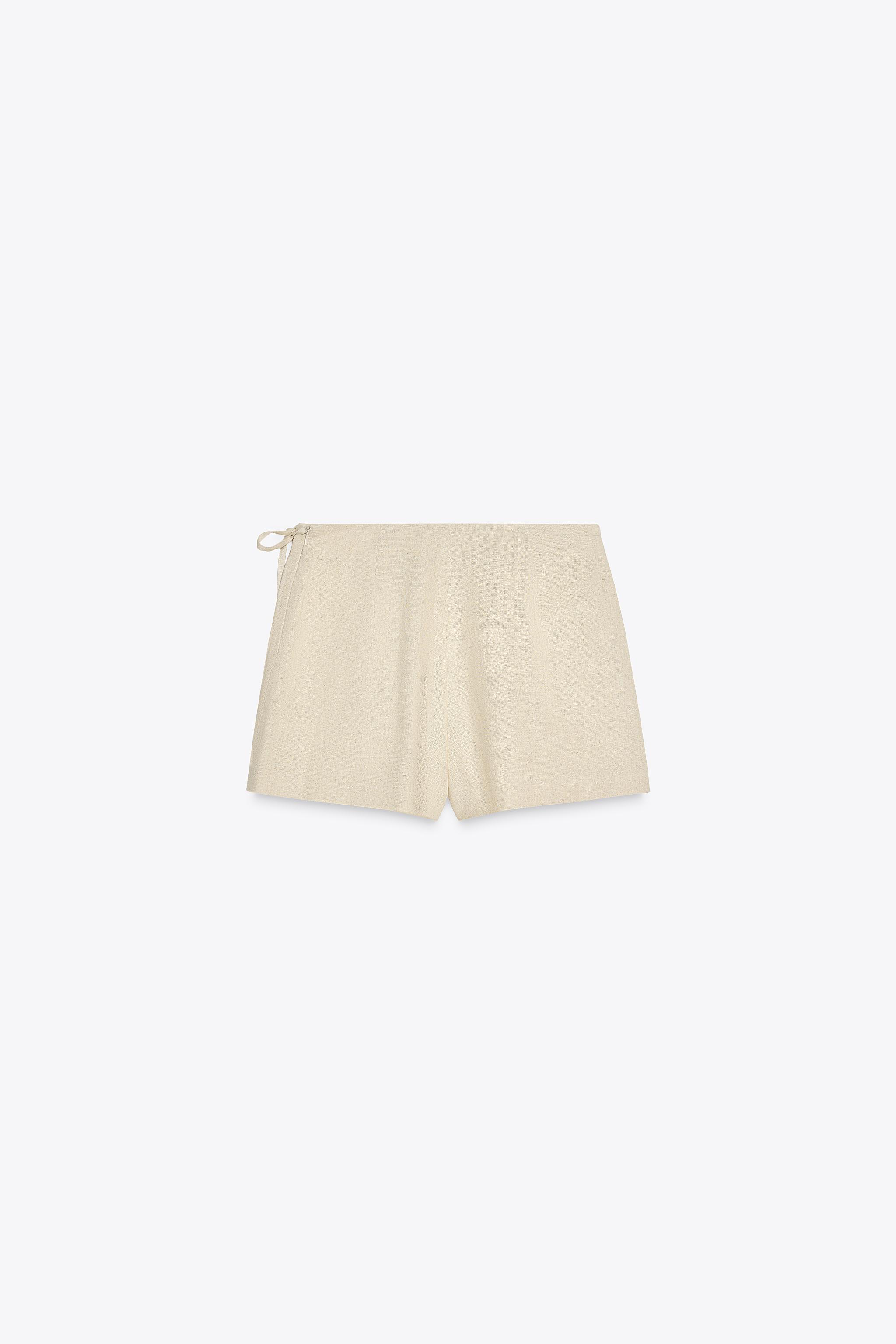 BEADED LINEN BLEND SHORTS
