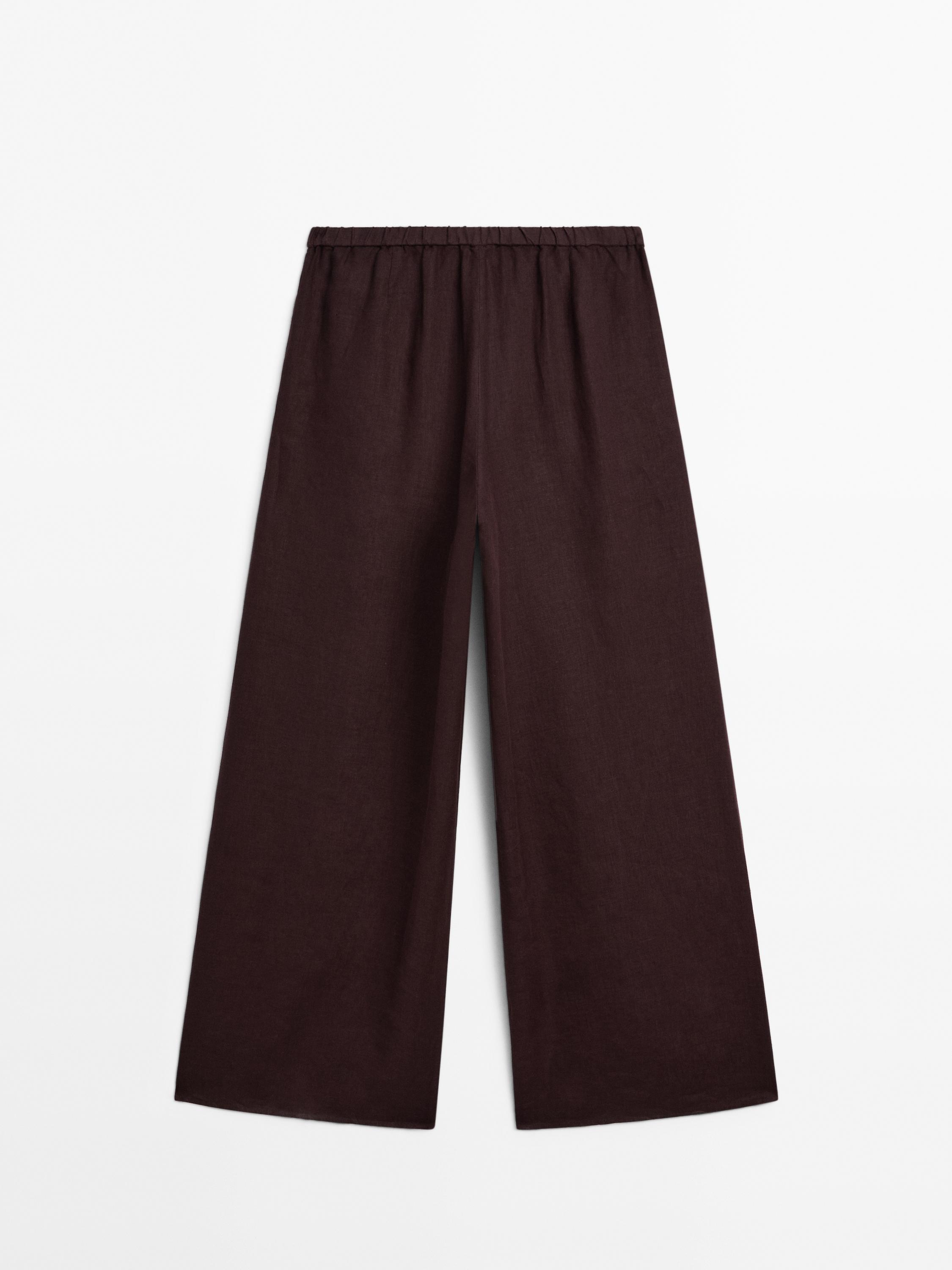 Pantalon lin droit à taille élastique