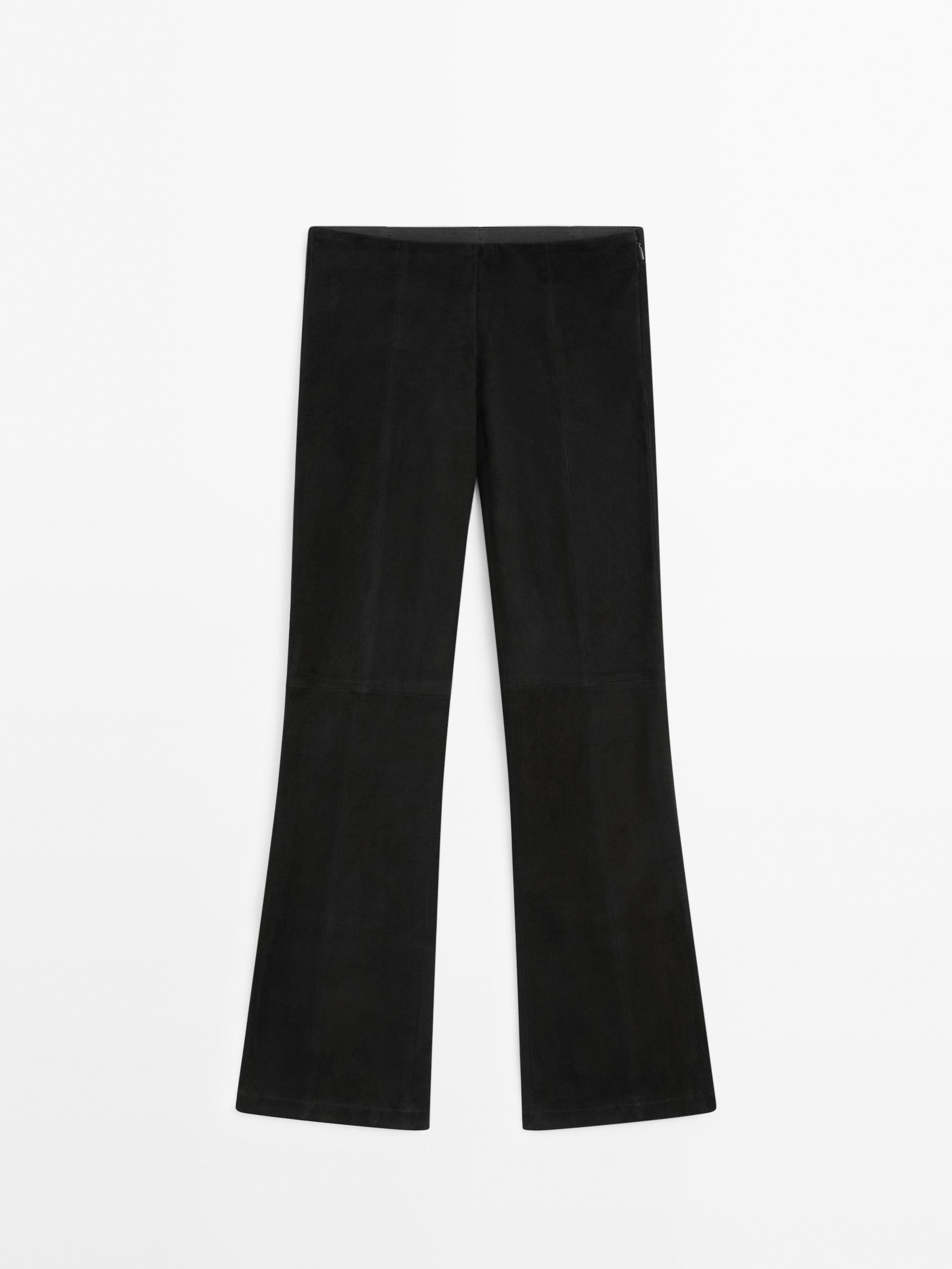 Pantalon flare stretch en cuir et daim