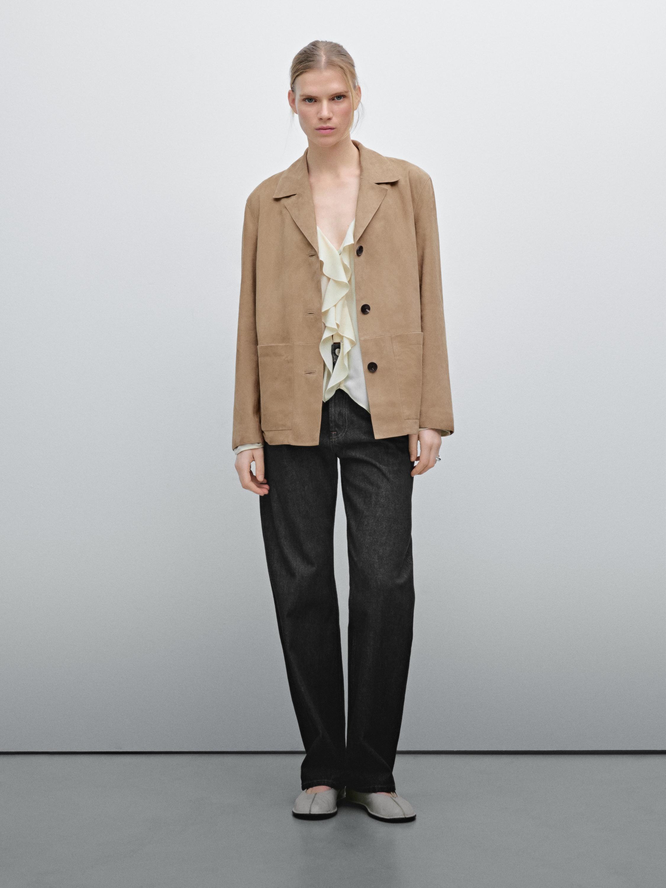 Blazer fluide en cuir effet daim