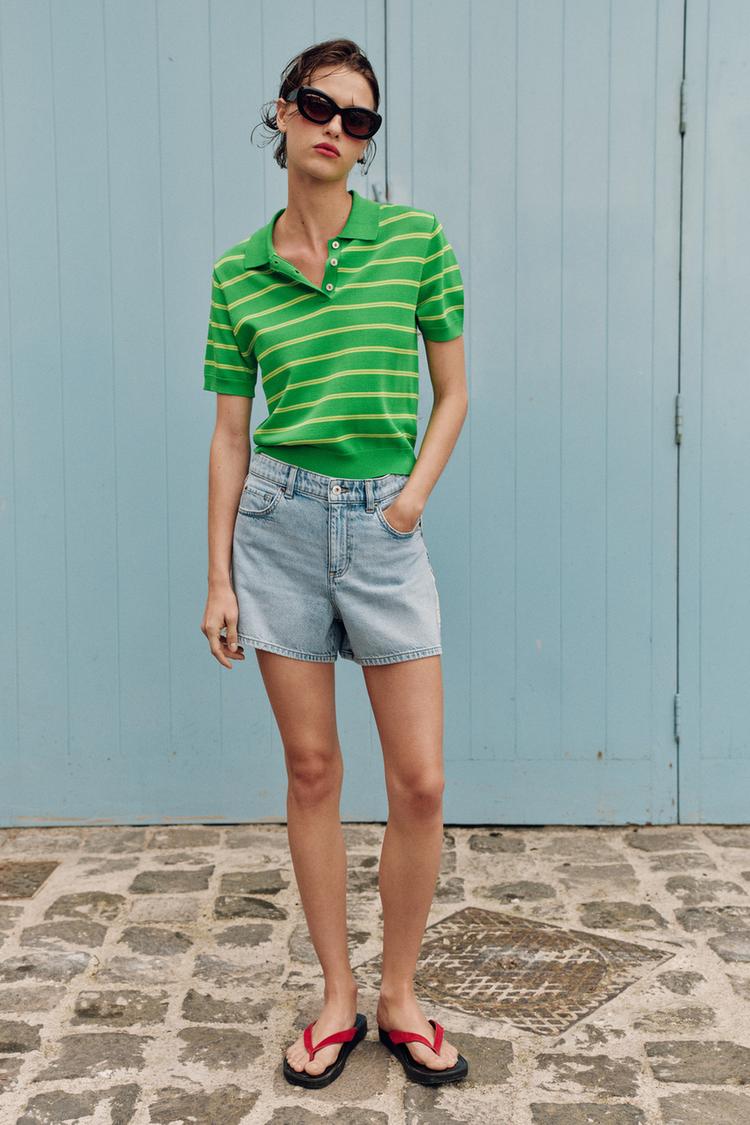 STRIPED SHORT SLEEVE KNIT POLO - Zara product image