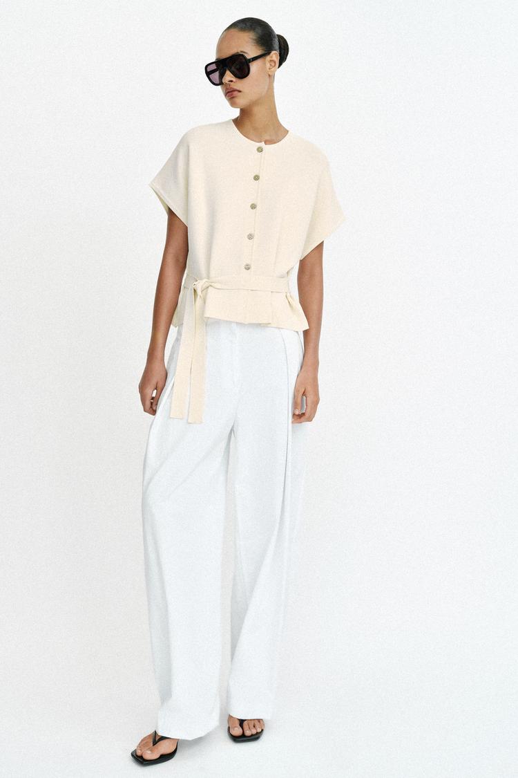 KNIT CARDIGAN WITH BELT - Zara product image