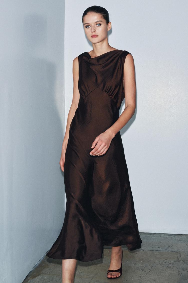 contrasting satin effect midi dress NWT ZARA CONTRASTING SATIN EFFECT MIDI DRESS
