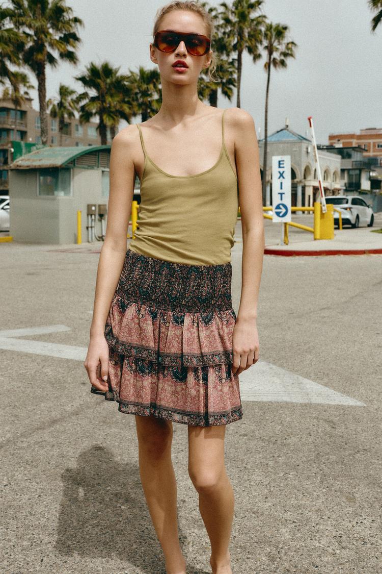 SMOCKED PRINTED MINI SKIRT - Zara product image