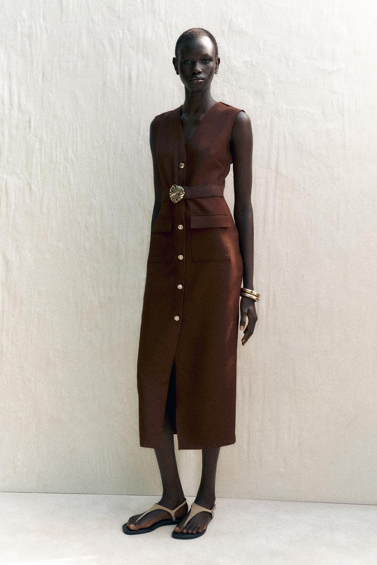 BELTED CREPE MIDI DRESS - Zara product image