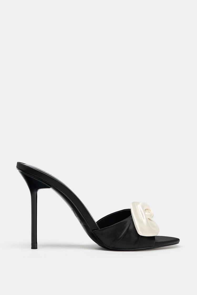 SATIN EFFECT FLOWER HEELED SANDALS - Zara product image