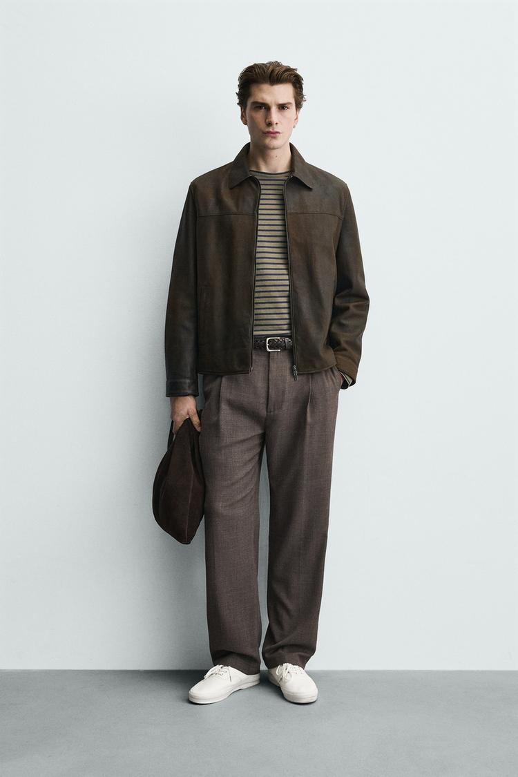 VINTAGE EFFECT LEATHER JACKET - Zara product image