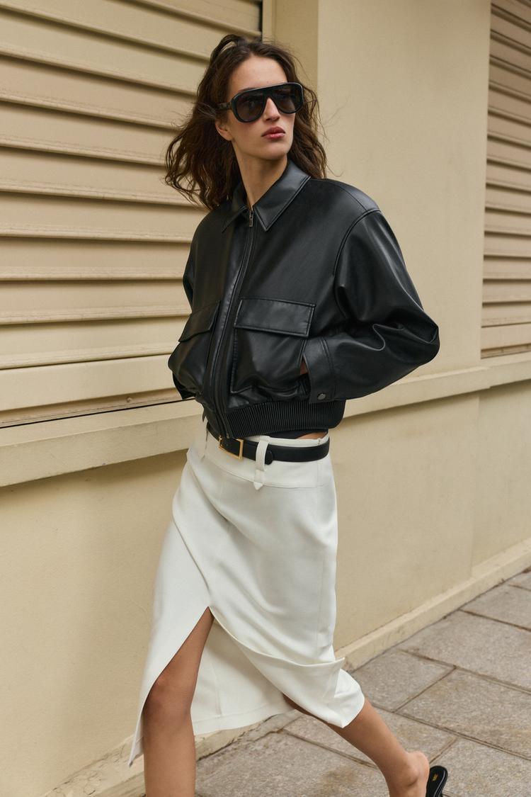 FAUX LEATHER BOMBER JACKET WITH SHOULDER PADS - Zara product image