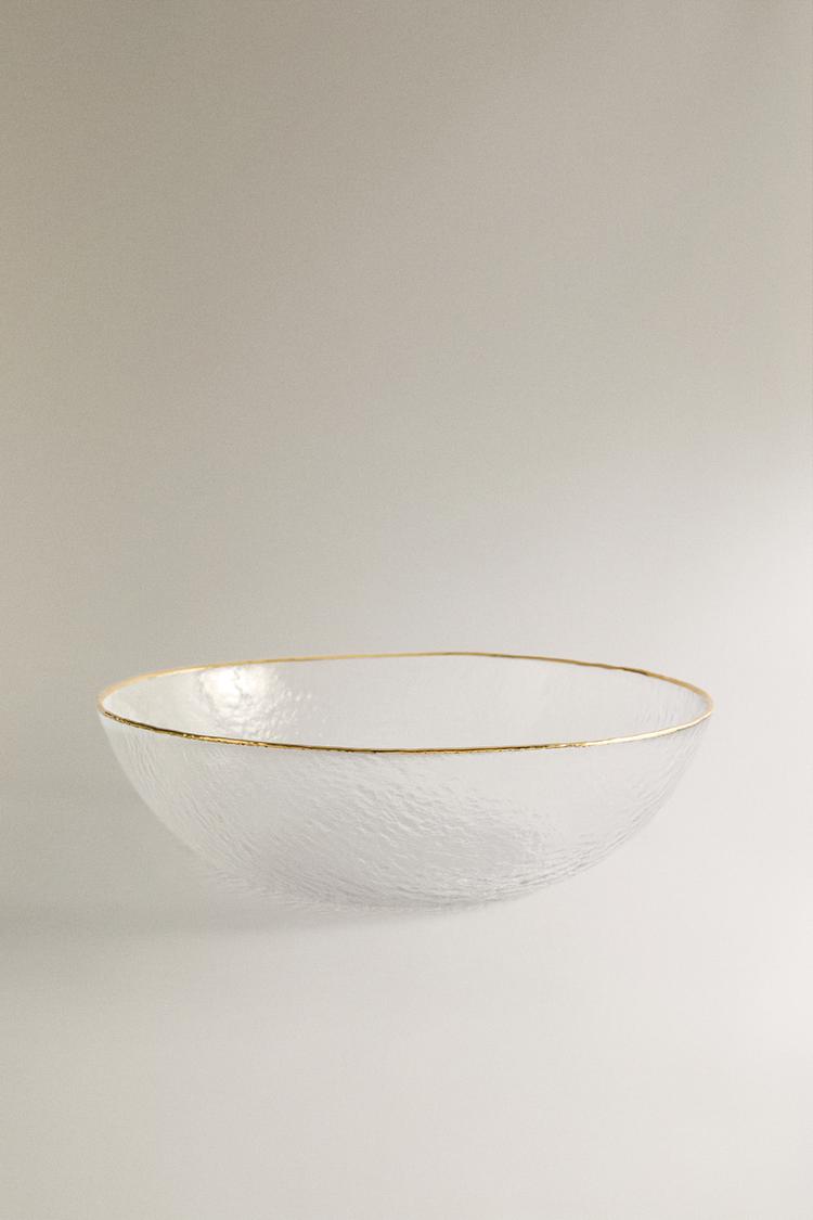RAISED GLASS SALAD BOWL WITH A GOLD RIM - Zara product image