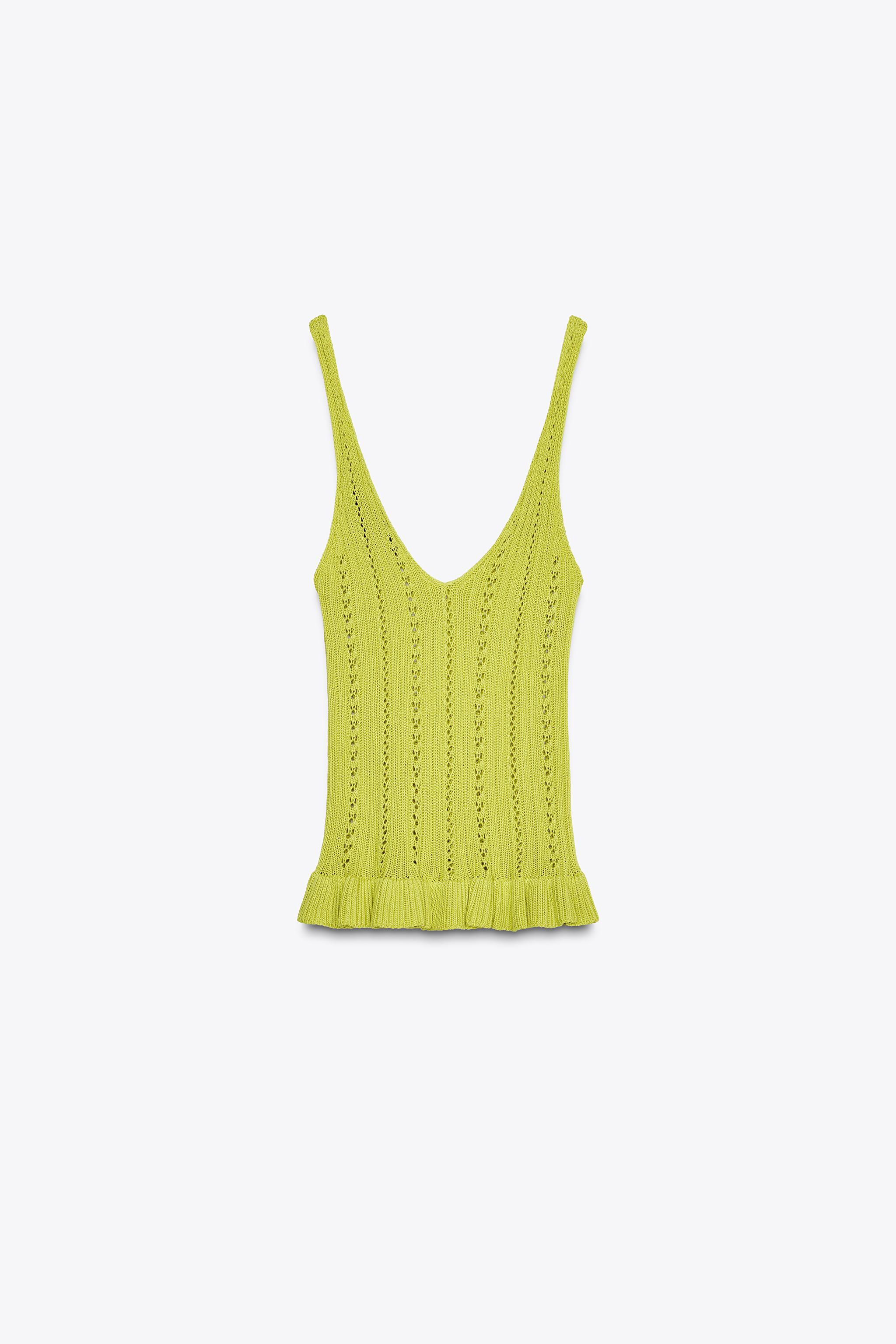 POINTELLE KNIT RUFFLE TOP