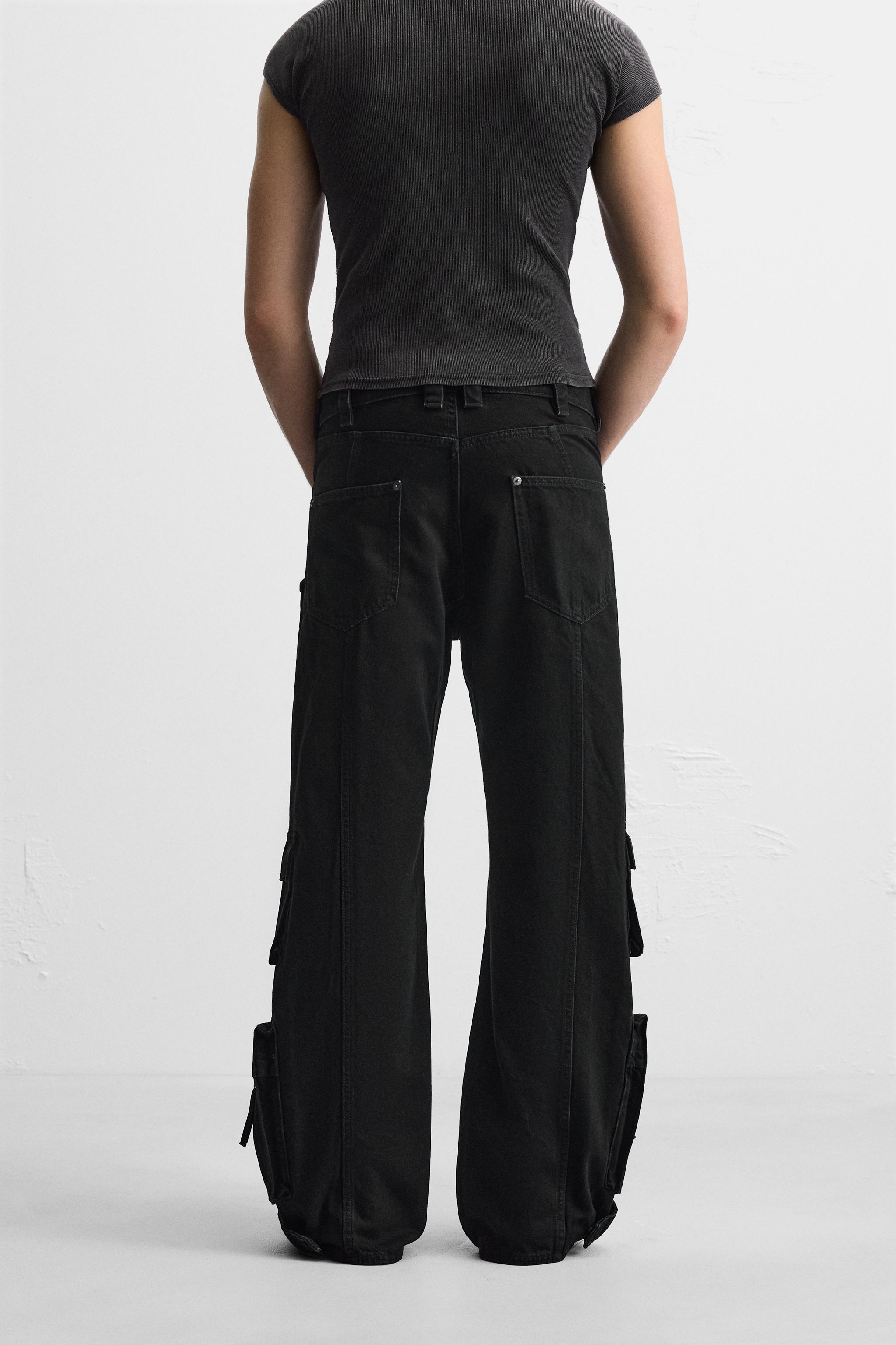 DENIM CARGO PANTS WITH POCKETS