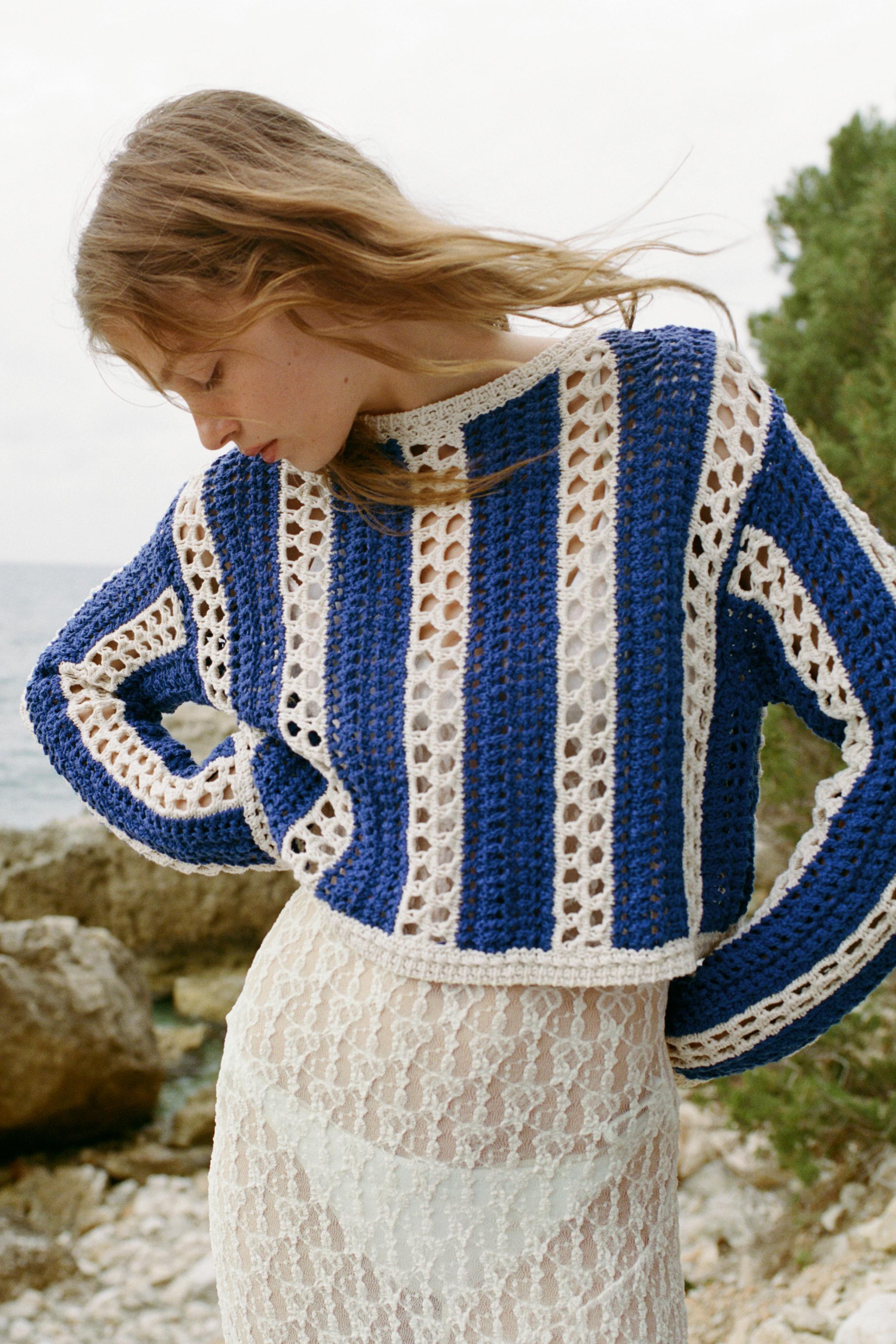 CROCHET KNIT CROP SWEATER