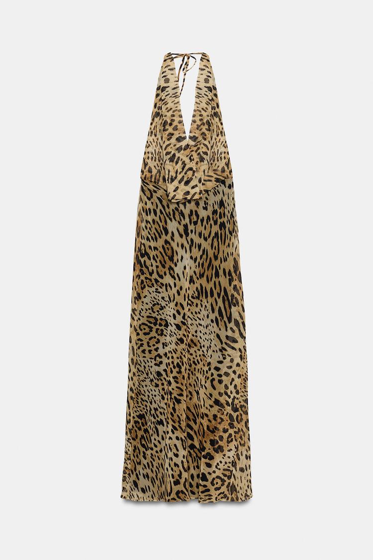 ANIMAL PRINT GEORGETTE HALTER LONG DRESS - Zara product image