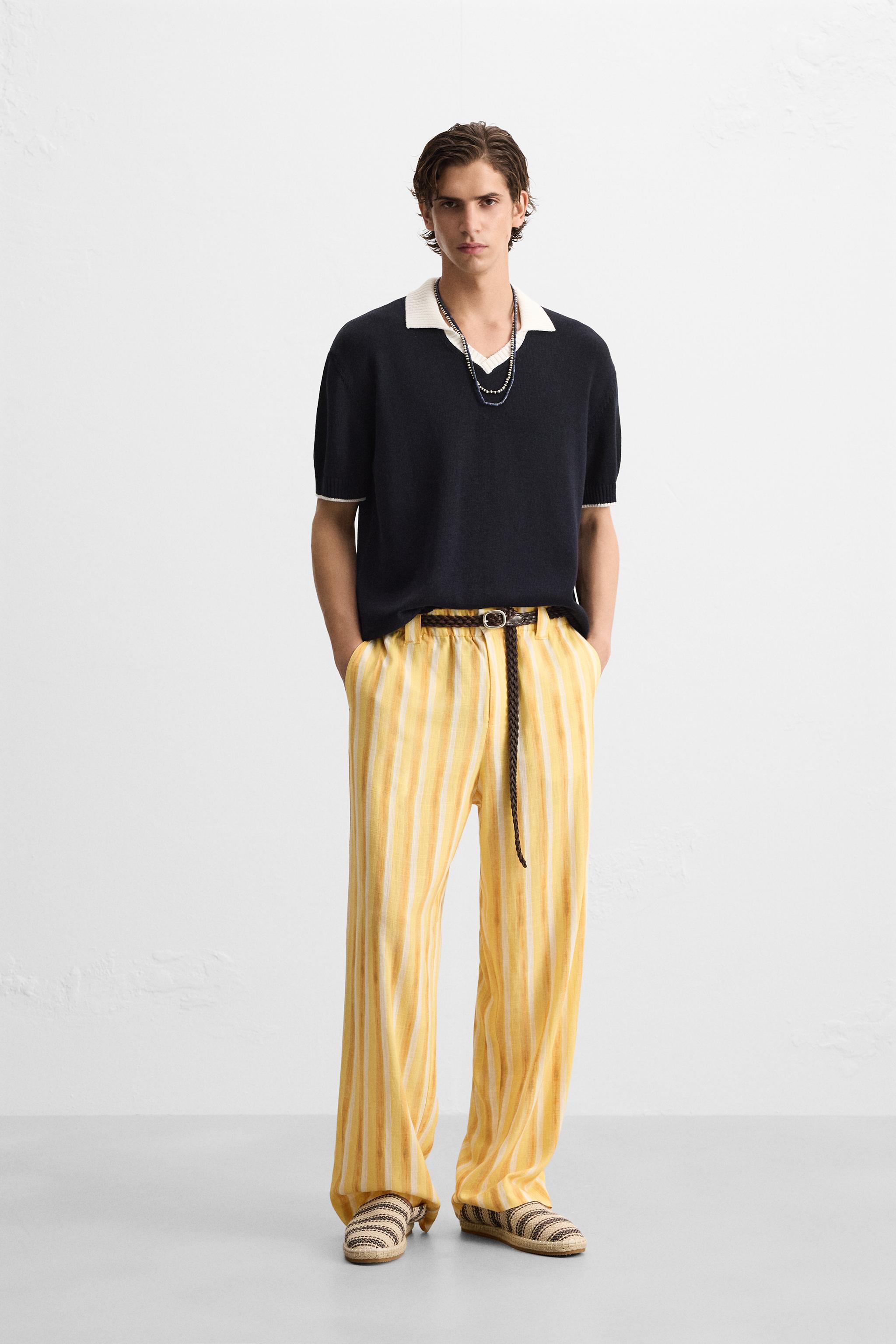 PANTALON RAYÉ VISCOSE ET LIN
