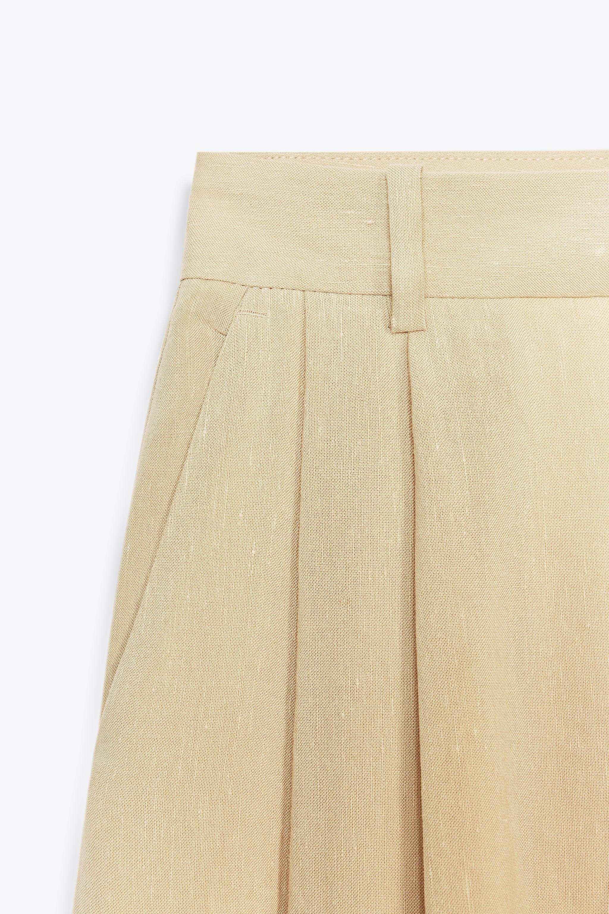 WIDE LEG LINEN PANTS WITH DARTS
