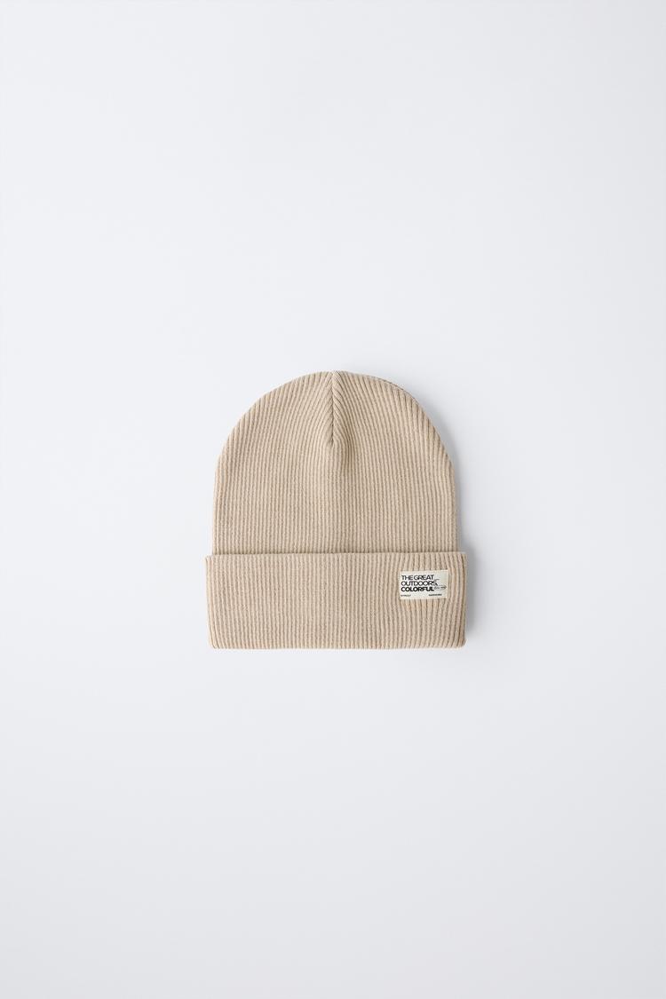 LABEL RIBBED KNIT HAT - Zara product image
