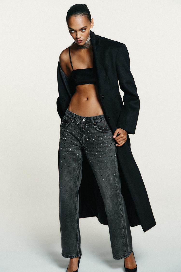 TRF LOW RISE RHINESTONE STRAIGHT JEANS - Zara product image