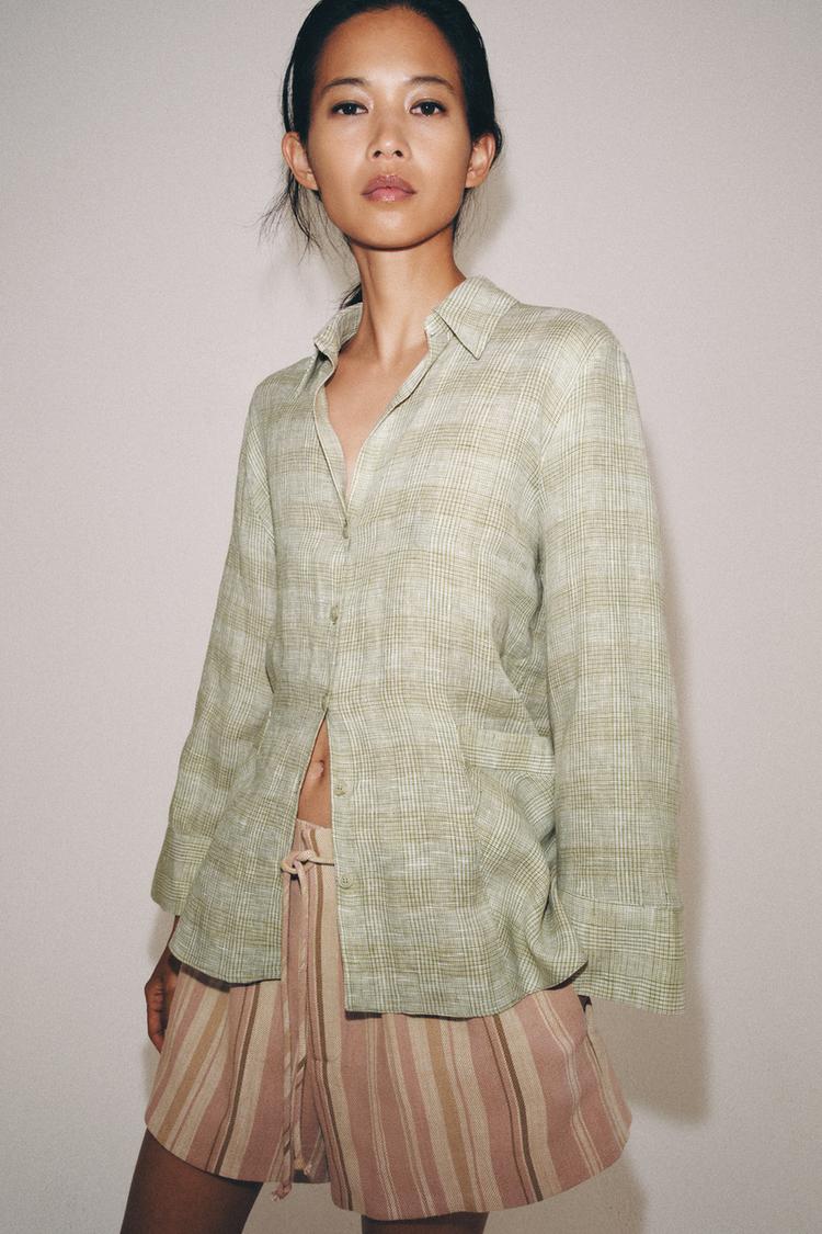 ZW COLLECTION PLAID LINEN SHIRT - Zara product image
