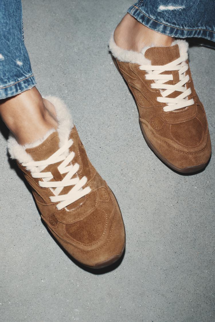 SPLIT LEATHER MULE SNEAKERS WITH FAUX FUR - Zara product image