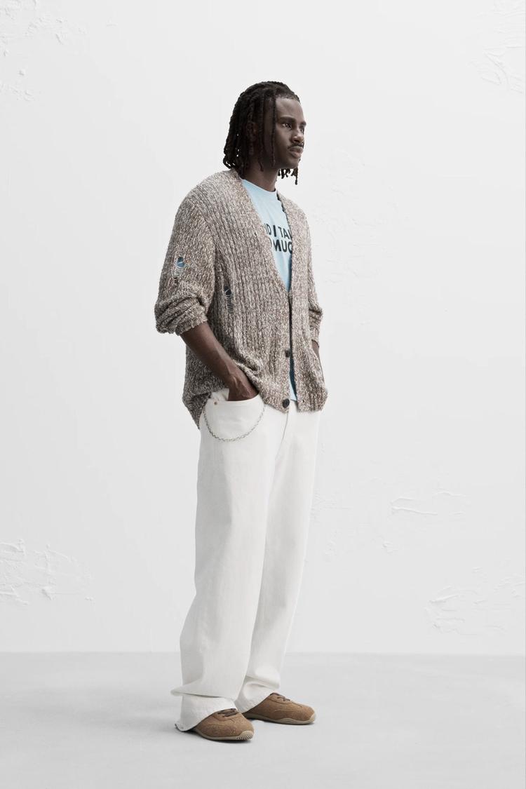 RIPPED-EFFECT CARDIGAN